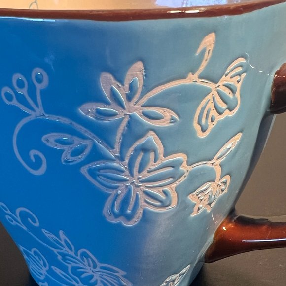 Set of 4 Temp-Tations by Tara ~ Aqua Square Mugs w/ White Floral Lace Pattern - Picture 10 of 12